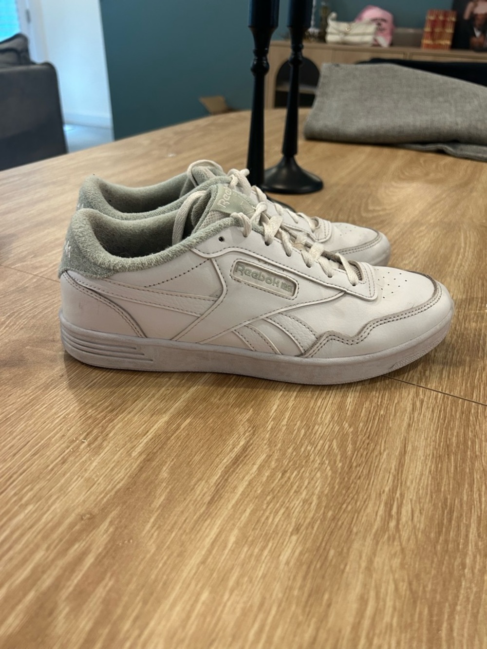 Reebok Men’s Low-Top Leather Sneakers in White and Light Gray